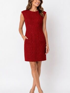 Preston & York Size 10 Red Bouclé Tweed Sheath Dress NWT